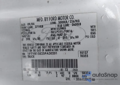 2005 Ford Ranger Edge/Xl/Xlt from USA, damaged, VIN 1FTYR15E25PA30201